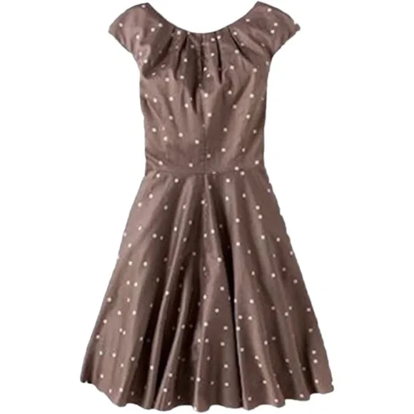 boden brown polka dot dress Boden Women's Ivy Placket Cotton Midi Dress in Brown main image 0